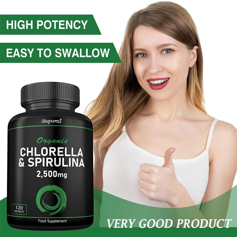 Organic Chlorella & Spirulina 2500mg - Supports Immune Health, Boosts Cellular Energy, Slows Cell Aging, and Aids Detoxification