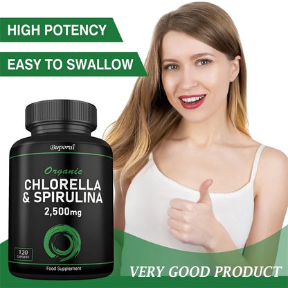 Organic Chlorella & Spirulina 2500mg - Supports Immune Health, Boosts Cellular Energy, Slows Cell Aging, and Aids Detoxification