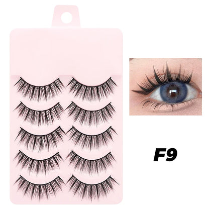 DINGSEN 5 Pairs Manga Lashes Eyes Lashes Soft Natural Long Eyelashes Fake Lashes Anime Wispy Strip False Eyelashes Makeup