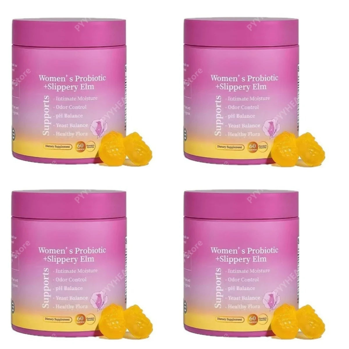 Feminine Wellness Probiotic Gummies with Slippery Elm PH Balance and Flora Support for Women Pineapple Flavor 60 Count