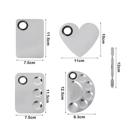 Stainless Steel Makeup Mixer Nail Art Polish Mixing Plate Foundation Eyeshadow Mixer Palette with Spatula Rod Beauty Tools