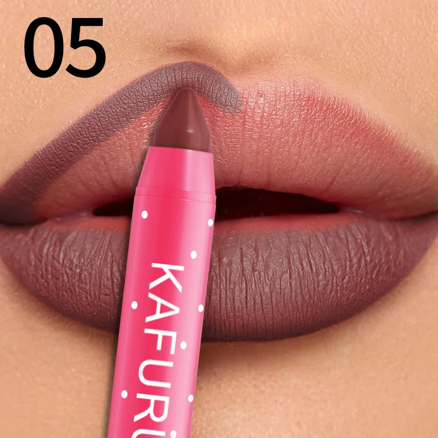 15 Colors Lipstick Pencil Waterproof Sexy Red Matte Contour Tint Lipstic Pen Long-lasting Lipliner Pen Non-stick Cup Lip Makeup