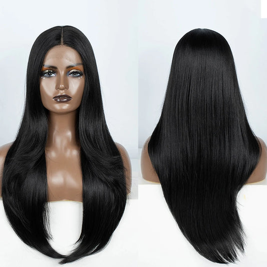 Synthetic Lace Front Wig Long straight Layered 28 Inch Lace Wig Heat Resistant Wigs For Women Lace Front Wig