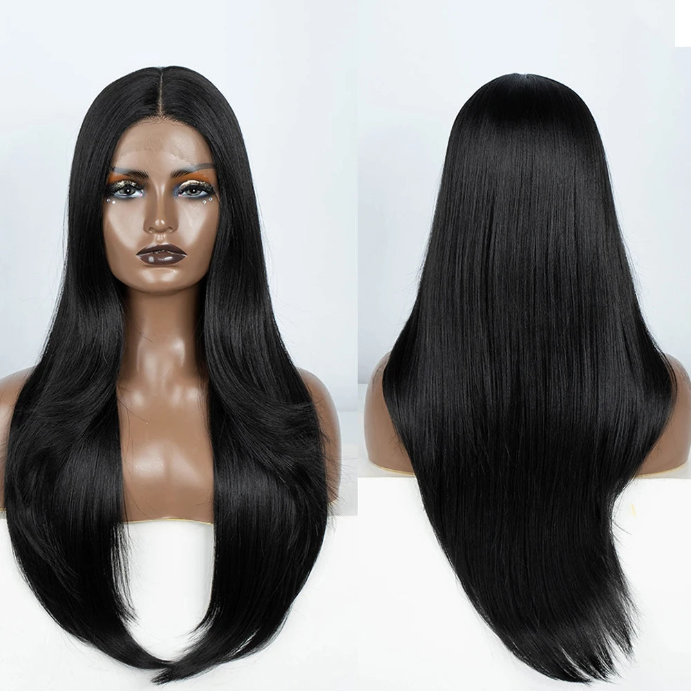 Synthetic Lace Front Wig  Straight part Baby hair Layered Wig Blonde  Wigs For Women With Bang Cosplay Wig synthetic Lace Wig