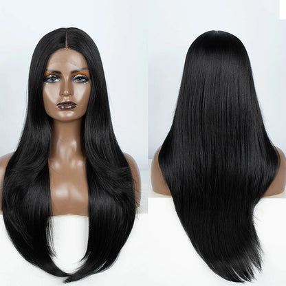Synthetic Lace Front Wig  Straight part Baby hair Layered Wig Blonde  Wigs For Women With Bang Cosplay Wig synthetic Lace Wig