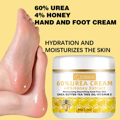 JUINHOU 60% Urea 4% Honey Hand and Foot Cream Set Soften Cracked Feet Cracked Heel Repair Deep Hydration for Dry Feet