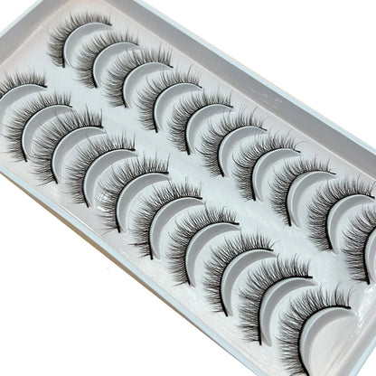10 Pairs Natural Fluffy False Eyelashes Wispy Lashes 3D Volume Strip Lashes D Curl Fake Eyelashes with Clear Band Eye Lashes