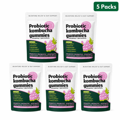 Probiotic Kombucha Gummies Berry 30 Ct Prebiotic Postbiotic Gut Health Digestion Bloating Relief Immune Vegan Non-GMO Supplement