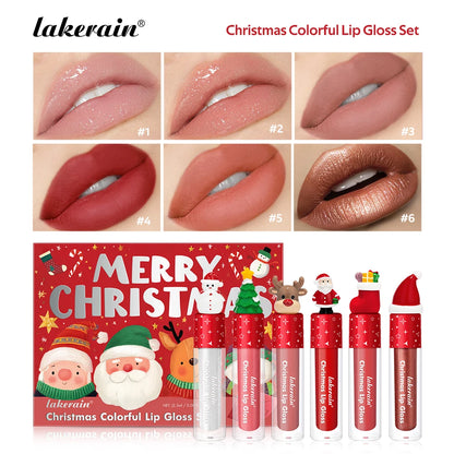 Christmas Lip Gloss Set Waterproof Long-Lasting Moisturizing Lip Skincare Lip Glaze Set Ideal Festive Holiday Christmas Gift