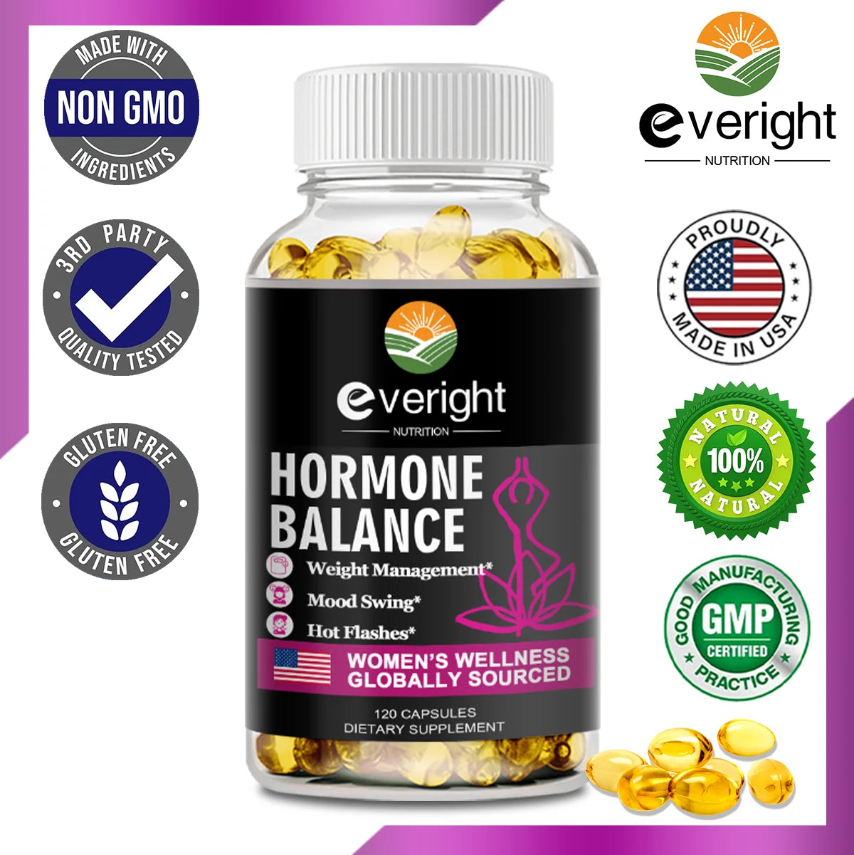 Hormone Balance Capsules for Women Mood Swings, Menopause, Sleep, Anxiety, Stress, Cortisol Health Supplement