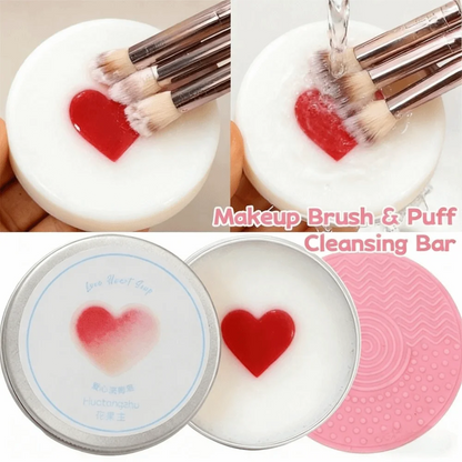 Deep Clean Makeup Brush Cleaner Soap Quick-Dry Heart Shape Cosmetic Sponge Cleaner Reusable with Silicone Mat Beauty Tool Washer
