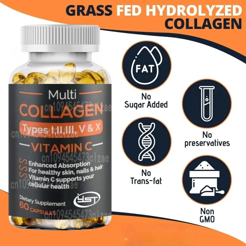 Multiple Collagen Pills+vitamin C Collagen Supplements Support Hair, Skin, Nails, Joints, and Intestinal Health