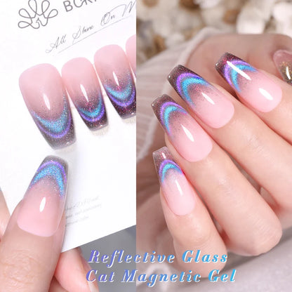 BORN PRETTY 10ml Rainbow Glass Cat Magnetic Nail Gel Polish Sparkling Double Light Reflective Glitter Colorful Laser Varnish