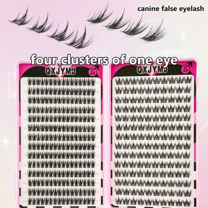 HOT SALE Lash Cluster Kit With Glue Tweezer & Brush, Mixed Length Fluffy Voluminous False Eyelashes, Cartoon-Style Natural Look
