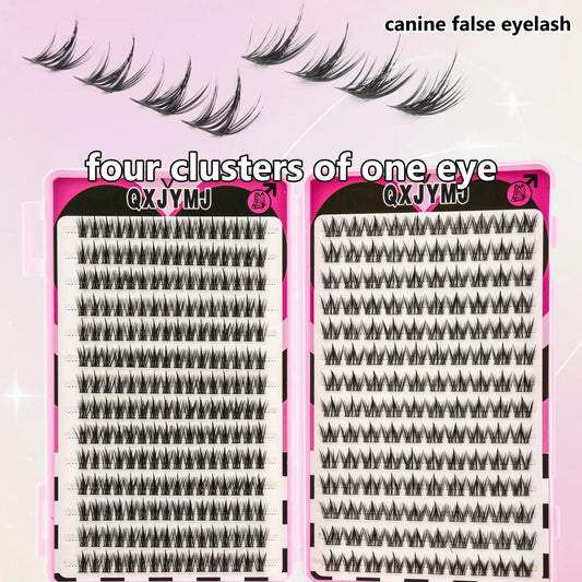 HOT SALE Lash Cluster Kit With Glue Tweezer & Brush, Mixed Length Fluffy Voluminous False Eyelashes, Cartoon-Style Natural Look