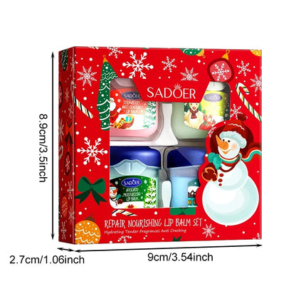 Christmas Lip Balm Set 4Pcs Repair Nourishing Lip Mask Moisturizing Anti-Dry Crack Lip Care Gift Box Alcohol-Free Clear Texture
