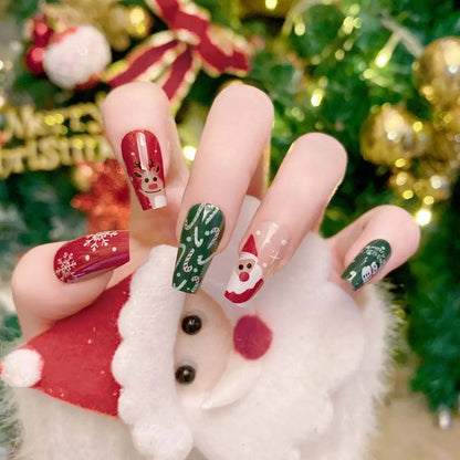 24Pcs/set Christmas Snowflake Christmas False Nails Nail Supplies Elk Pattern Christmas Fake Nails DIY Nail Accessories