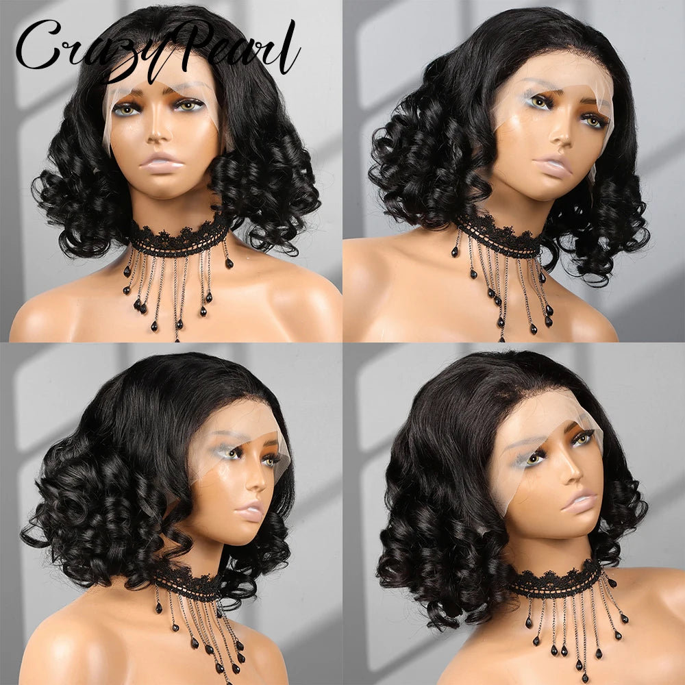 Short Bob Wig Human Hair 180% Density Glueless Lace Closure Wigs for Black Women Body Wave 13X4 Lace Front Wig Loose Wave Culry