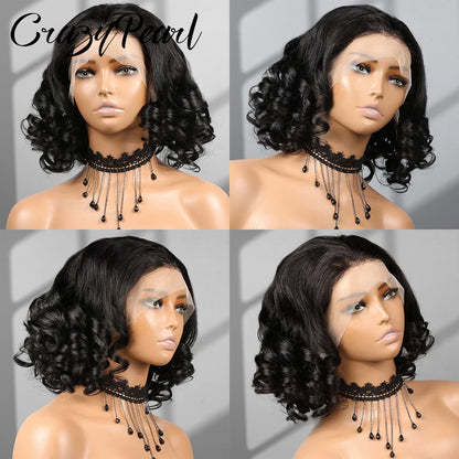 Short Bob Wig Human Hair 180% Density Glueless Lace Closure Wigs for Black Women Body Wave 13X4 Lace Front Wig Loose Wave Culry