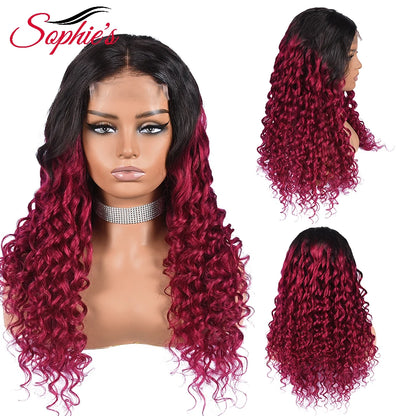 Sophies 4*4 Lace Closure Human Hair Wigs 99J Color 180% Density Loose Wave Wigs For Women Brazilian Hair Remy Hair 14-28 Inches