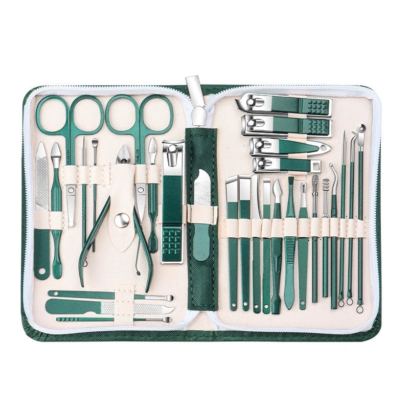 30Pcs Manicure Pedicure Kit Nail Clippers Kit Professional Stainless Steel Nail Care Tool Toenail Clipper Cutters Travel Case