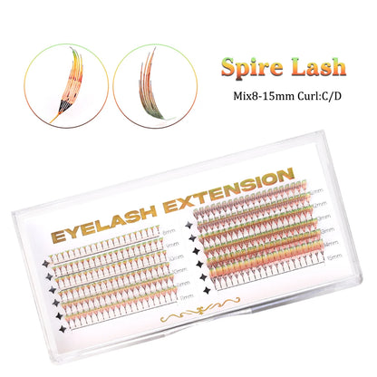 RUJADE Glitter Colored Feather Shape Premade Fan Lashes Eyelash Extension Manga Fairy Faux Lash Clusters For Christmas Makeup