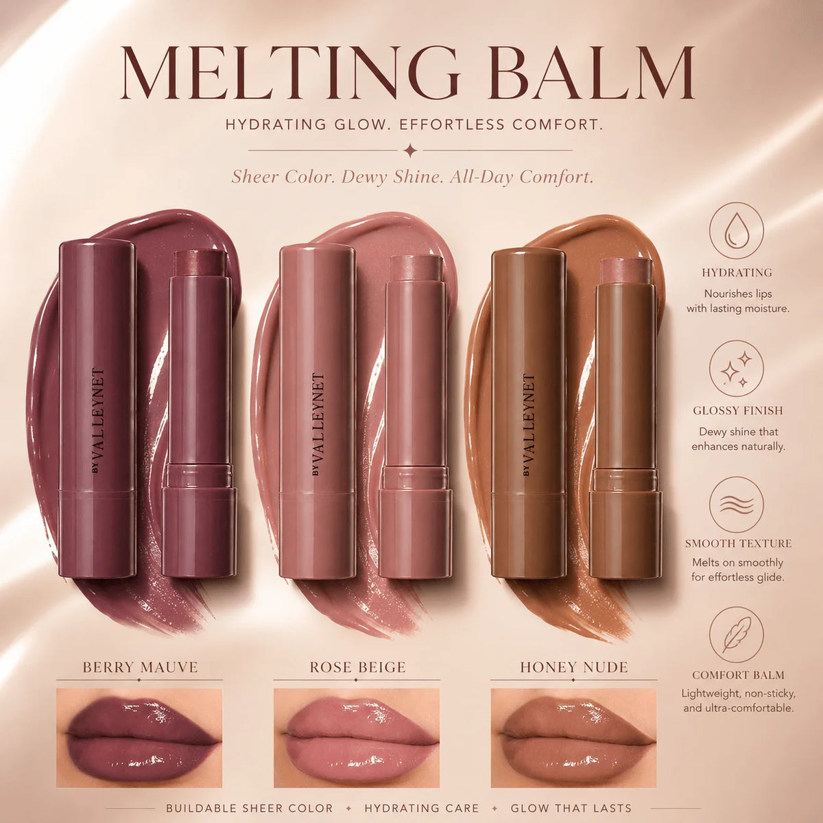 1PC Moisturizing Tinted Lip Balm Stick,3 Shades, Hydrating Glossy Lipstick for Dry Chapped Lips, Lightweight Shine Lip Care Balm