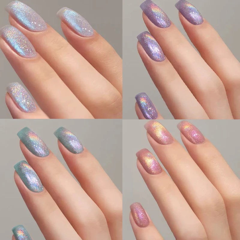 BORN PRETTY 10ml Rainbow Glass Cat Magnetic Nail Gel Polish Sparkling Double Light Reflective Glitter Colorful Laser Varnish