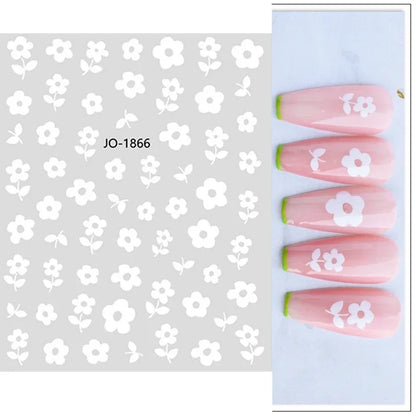 1pcs Sakura Flower 3D Nail Stickers White Cherry Blossom Nail Art Decals Spring Summer Adhesive Slider Decor Wedding Manicure
