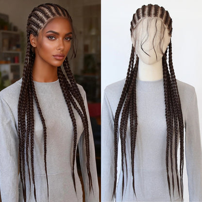 Black Braided Wigs Synthetic Full Lace Wig Glueless Full Lace Synthetic Wig Heat Resistant Fiber Wig for Women Daily Wear