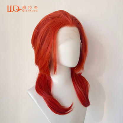 Orange Red  13x4 Synthetic Lace Front Wigs for Women Cosplay Shoulder Length Short Curly Synthetic Wigs Layers Ponytails