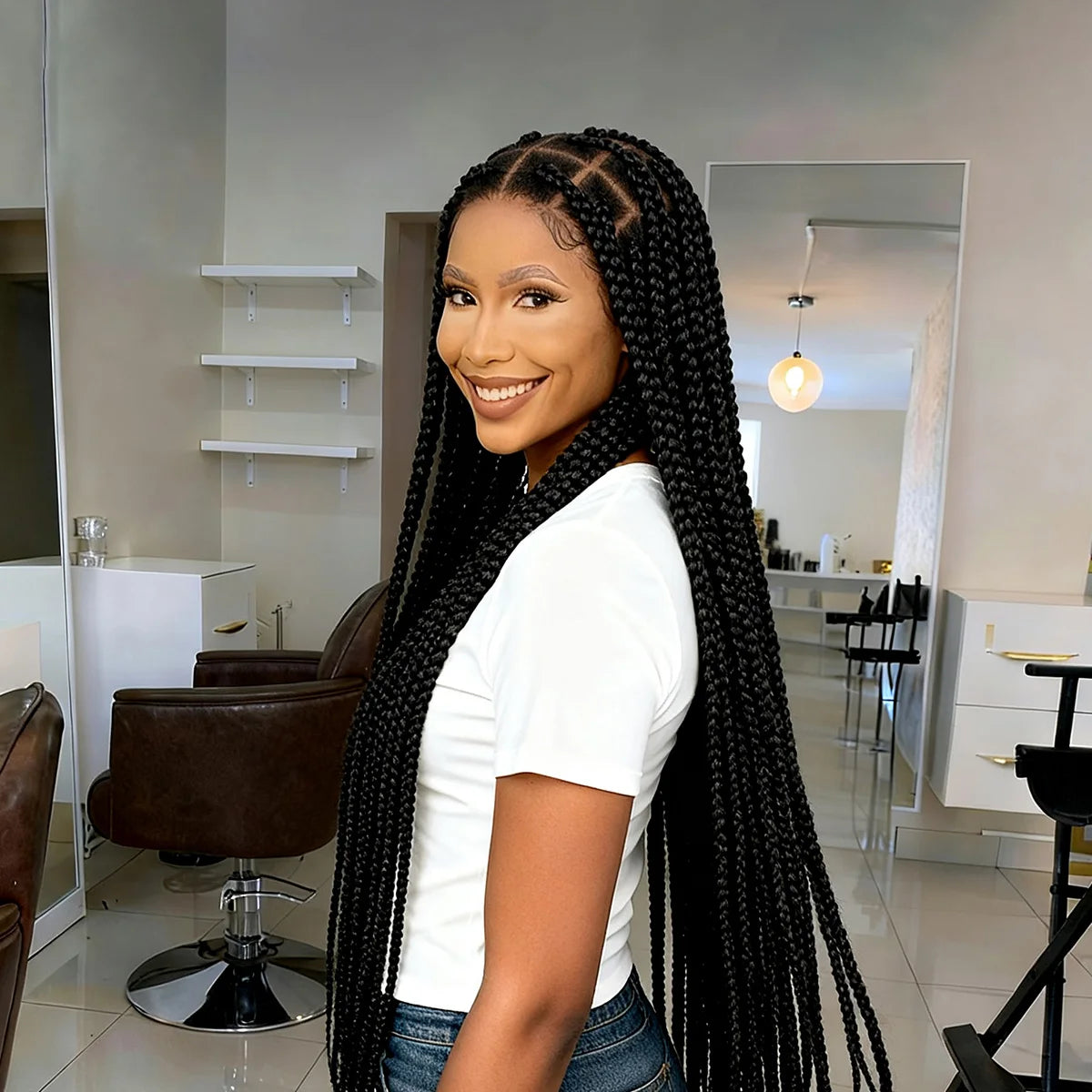 36inch Box Braided Wigs Synthetic Full Lace Braiding Hair Wigs Knotless Lace Frontal Braids Wig with Baby Hair for Black Women