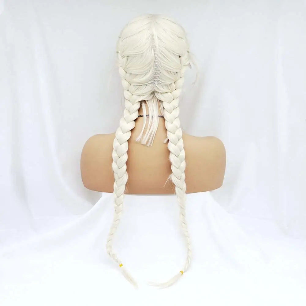 Sylvia Wigs60#Color Platinum Blonde Double Braid Synthetic Blonde Lace Front Braid Wigs  Hair Heat Resistant Fiber Braid