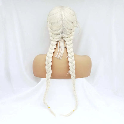 Sylvia Wigs60#Color Platinum Blonde Double Braid Synthetic Blonde Lace Front Braid Wigs  Hair Heat Resistant Fiber Braid