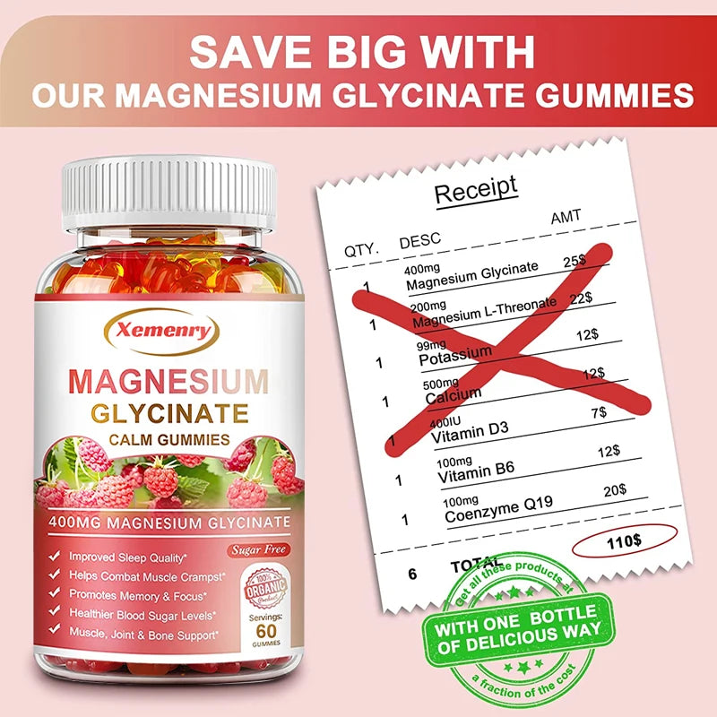 Magnesium Glycinate Gummies 400 Mg - 100 Vegetarian Gummies - Supports Muscle, Joint and Heart Health