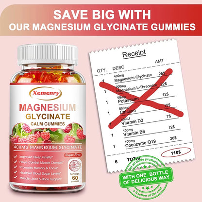 Magnesium Glycinate Gummies 400 Mg - 100 Vegetarian Gummies - Supports Muscle, Joint and Heart Health