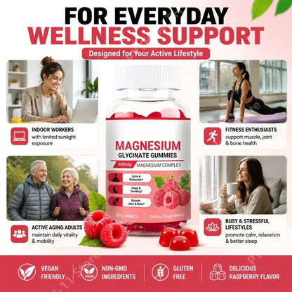 Magnesium Glycinate Gummies Vegan 600mg Magnesium Complex Chewable for Calm Relaxation and Sleep Soothing 60 Gummies