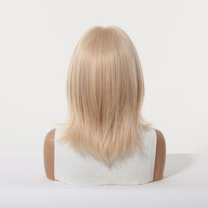 Short Light Pink Wave Synthetic Wigs with Bangs Rose Gold Lolita Natural Hair Wigs for Women Cosplay Daily Party Heat Resistant