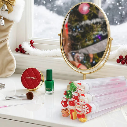 10Pcs Christmas Eyelash Brushes Set Santa Mascara Wand with Case Spoolie Eyebrow Comb Festive Makeup Tool Xmas Gift for Women