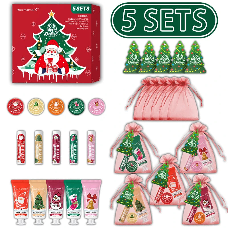 Christmas Gift Set 5sets Hand Cream Lip Balm Solid Perfume Balm Christmas Pouches And Cards Diy Christmas Gift
