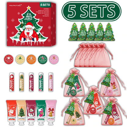 Christmas Gift Set 5sets Hand Cream Lip Balm Solid Perfume Balm Christmas Pouches And Cards Diy Christmas Gift