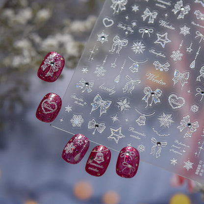 White Snowflake Red Bowknot Nail Art Sticker Adhesive High Quality Winter DIY Nail Art Decal Foil Decoration