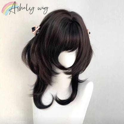 Layered Wig with Bangs Japanese Style 18inch Collarbone Hair Jellyfish Headband Wig Curly High Temperature Fibers Synthetic Wigs