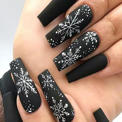 24Pcs Red Christmas Fake Nails Cute Santa Claus Reindeer & Snowflake Designs Artificial Nails Glossy Short Oval Press On Nails
