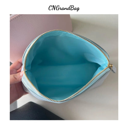 Customized Letters PU Leather Cosmetic Storage Bag Classic Simple Atmosphere Solid Color Make Up Bag Advanced Zipper Wash Bag