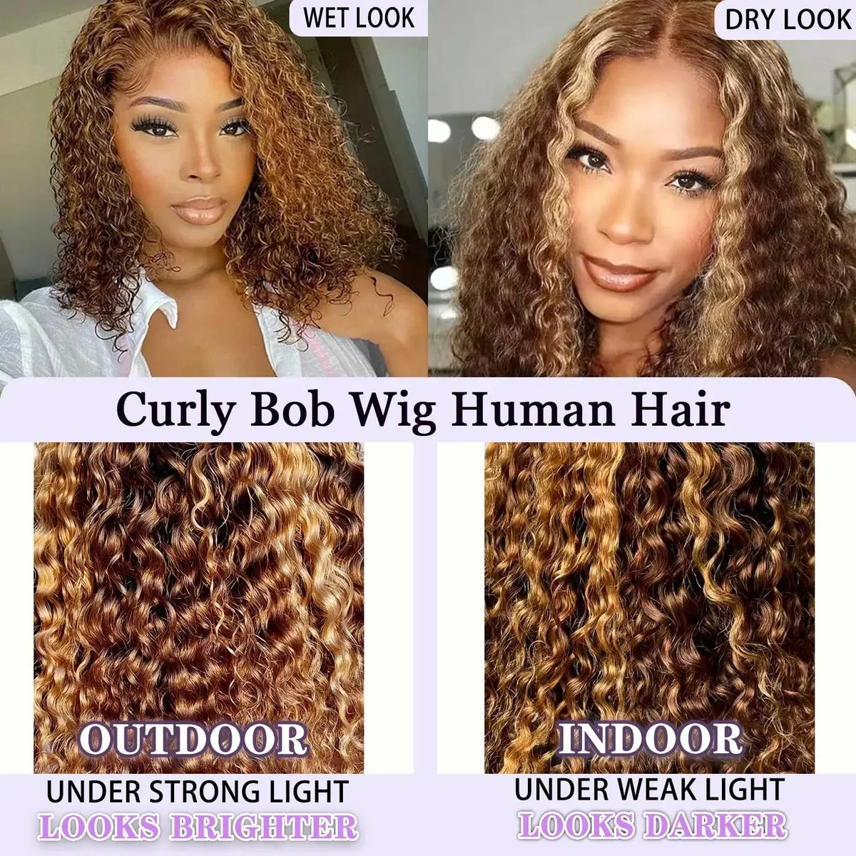 250 Density Highlight Short Bob 100% Human Hair Wigs Water Wave 13x4 HD Lace Front Wigs Ombre Blonde Deep Wave Lace Frontal Wig