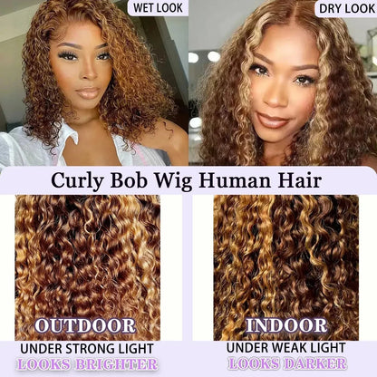 250 Density Highlight Short Bob 100% Human Hair Wigs Water Wave 13x4 HD Lace Front Wigs Ombre Blonde Deep Wave Lace Frontal Wig