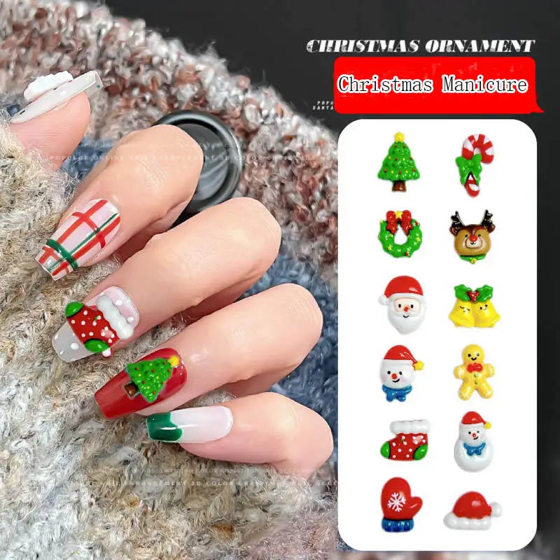 30PCS 3D Cartoon Santa Claus Elk Nail Charms Cute Snowman Dot Christmas Socks Nail Art Decorations for DIY Christmas Style Nails