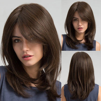 Synthetic Long Blonde Layered Wigs for Women Wig with Bangs Natural Looking Straight High Temperature Hair for Daily Christmas