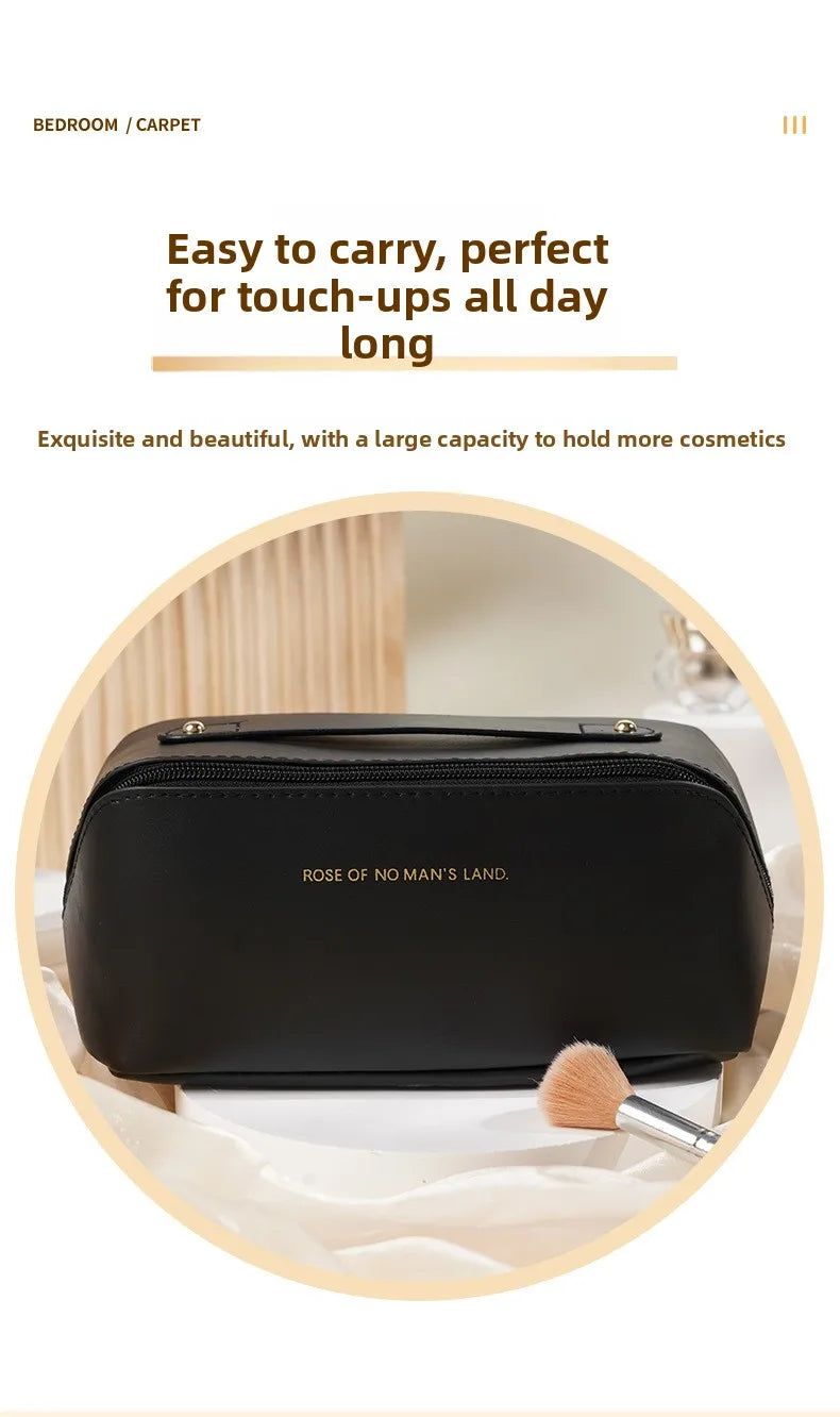 Women Travel Makeup Bag PU Cosmetic Organizer Large Capacity Toiletry Bag Wide Opening Portable Wash Bag